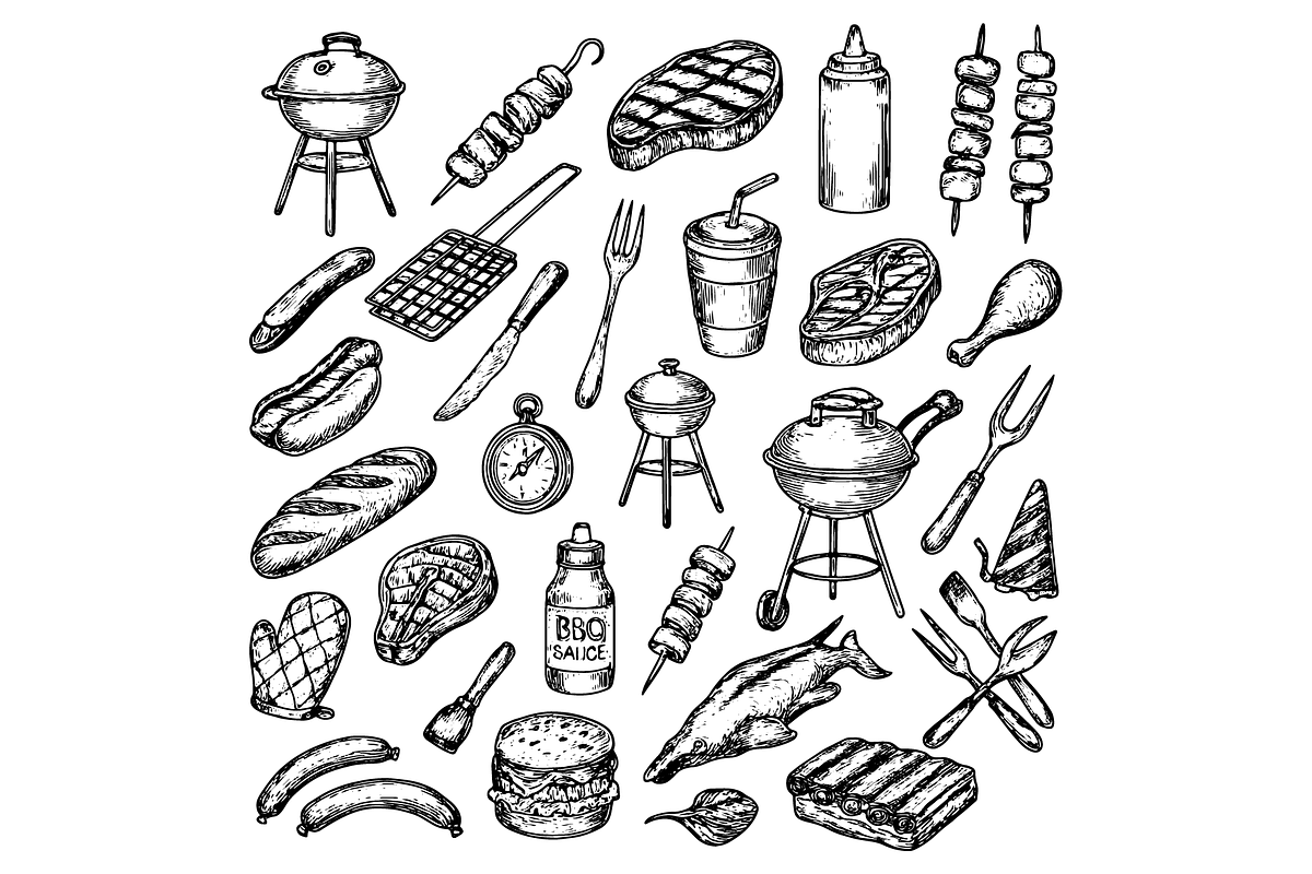 Barbecue Grill Food Elements, an Object Graphic by RT Studio