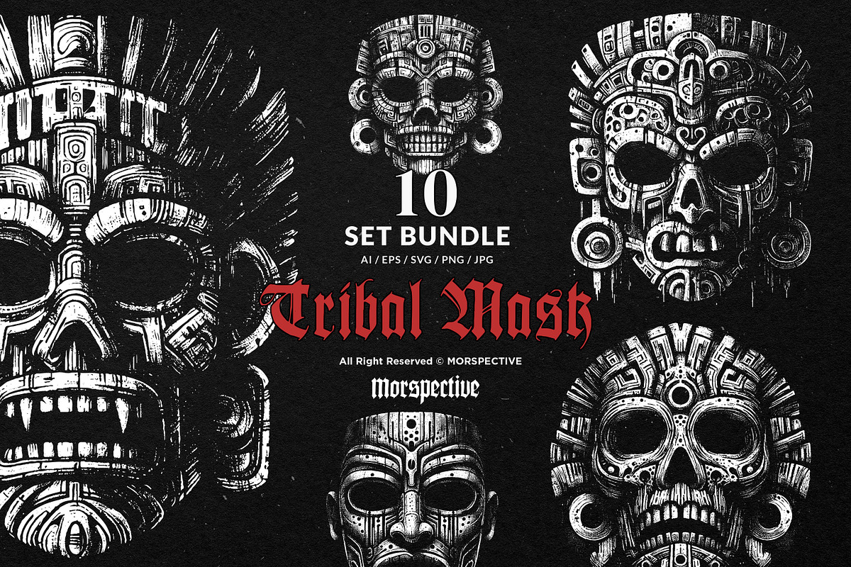 10 Bundle Dark Art Tribal Mask, an Illustration by Morspective (Photo 1 of 7)