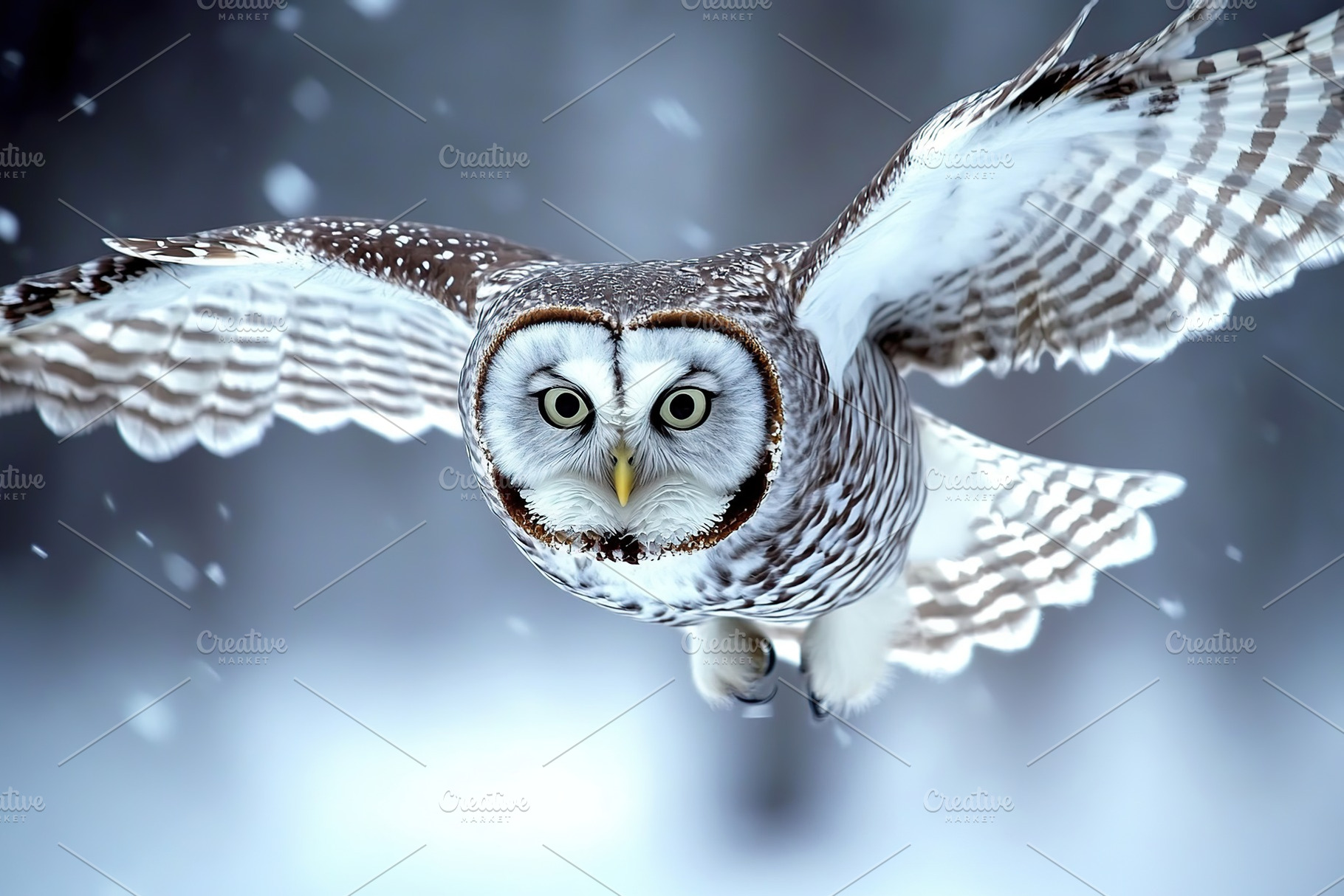 Beautiful owl flying with outstretched wings, an Animal Photo by AlyaAnd