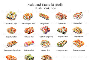 Watercolor Sushi, Japanese Food PNG