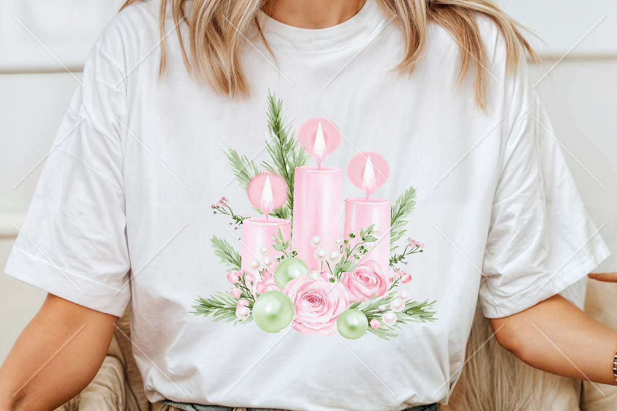 Watercolor Pink Christmas Clipart, a Seasonal Illustration by Canvas Craft (Photo 6 of 10)