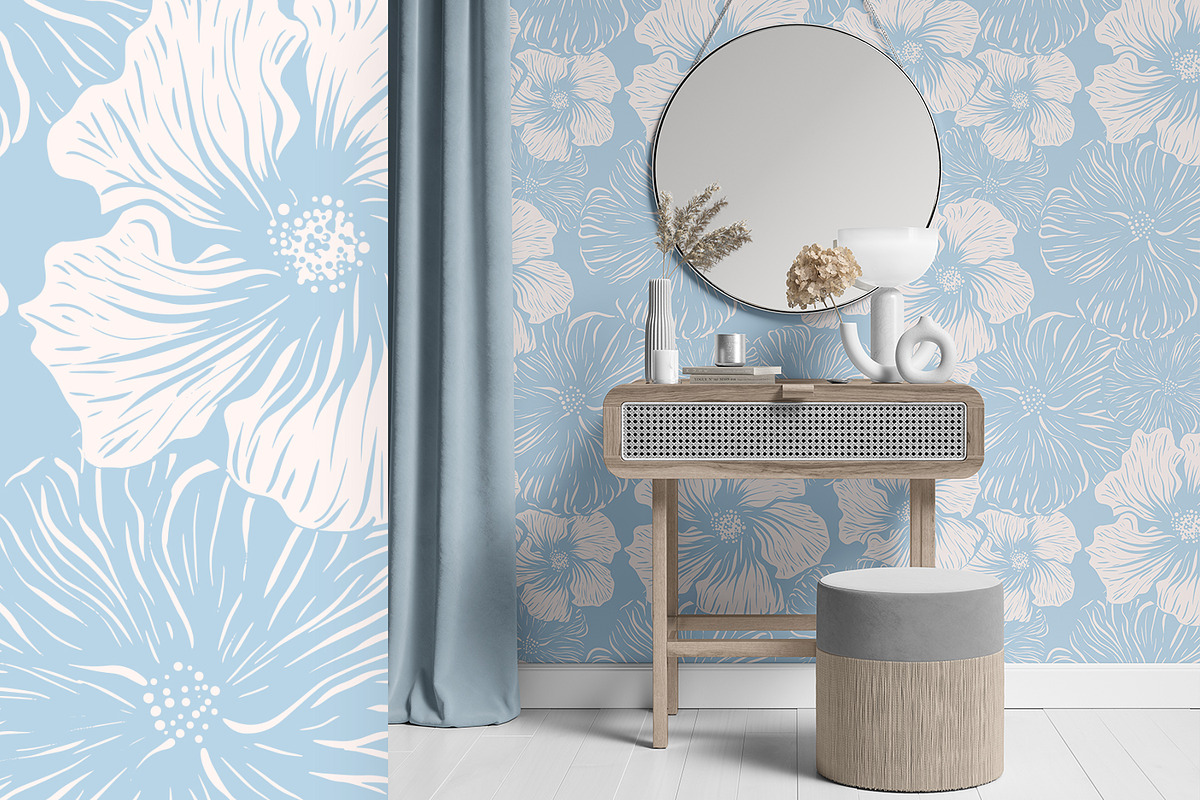 Swirl Flowers | Vector Print, a Wallpaper Graphic by MalyskaStudio (Photo 2 of 13)