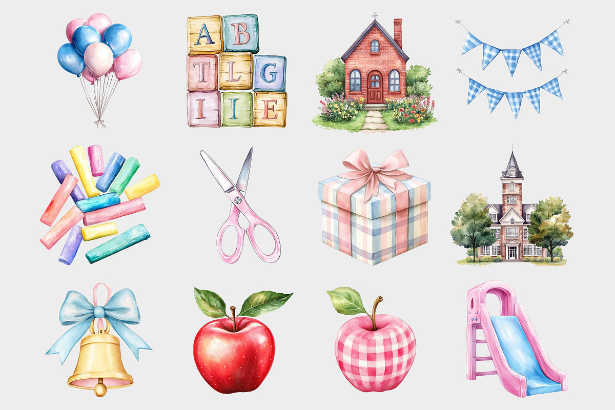 Watercolor School Supplies Clipart, a Seasonal Illustration by Design Market (Photo 4 of 5)