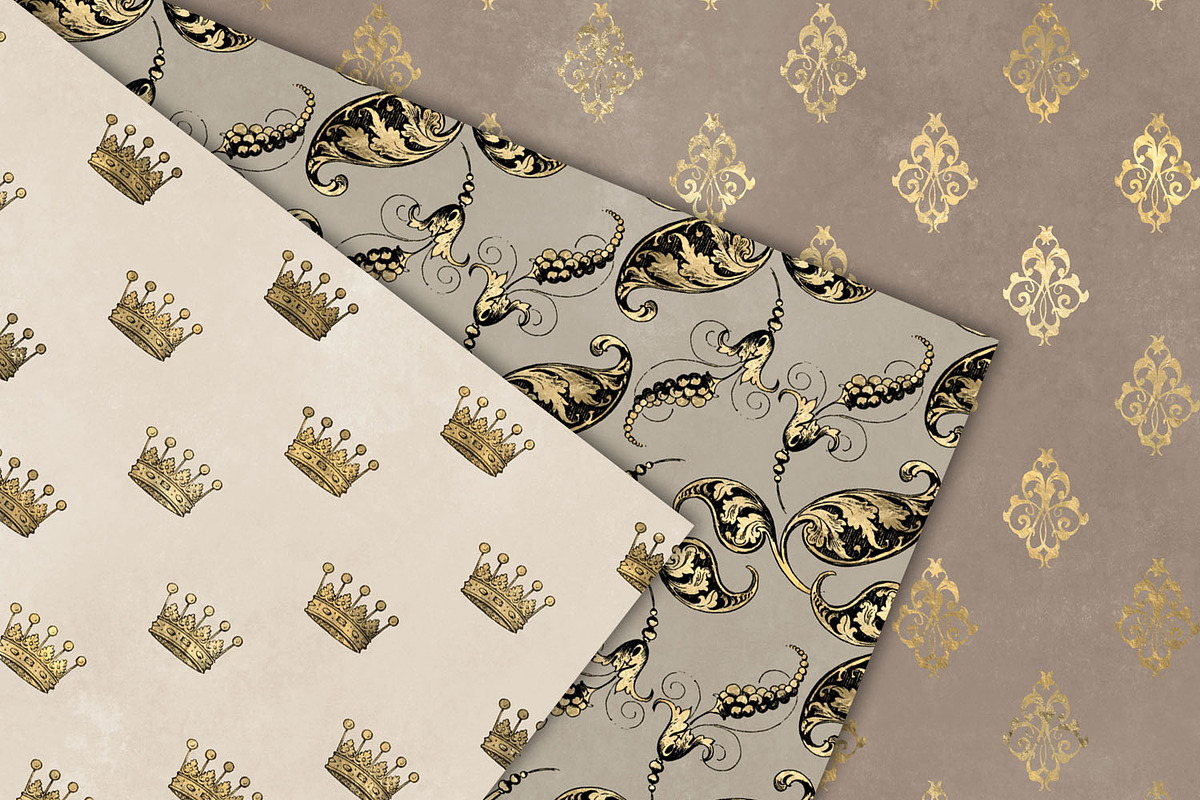 Ivory & Gold Peacock Digital Paper, a Pattern Graphic by Digital Curio