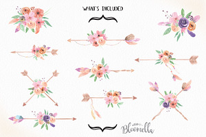 Floral Arrows Watercolor Clipart