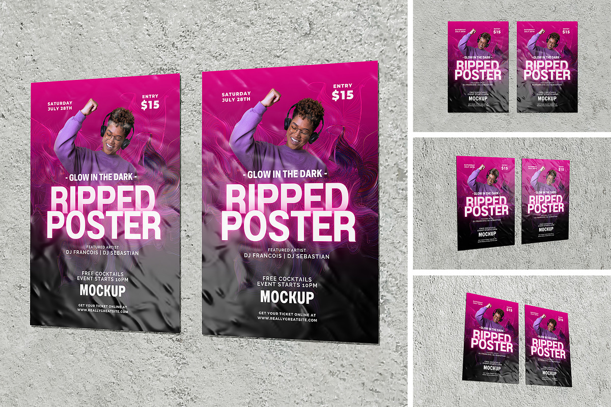 Ripped Poster Mockup, an Advertising Mockup by HanaSaka_Studio