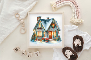 Christmas Watercolor House Clipart