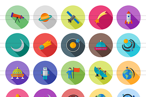 50 Astronomy Flat Shadowed Icons