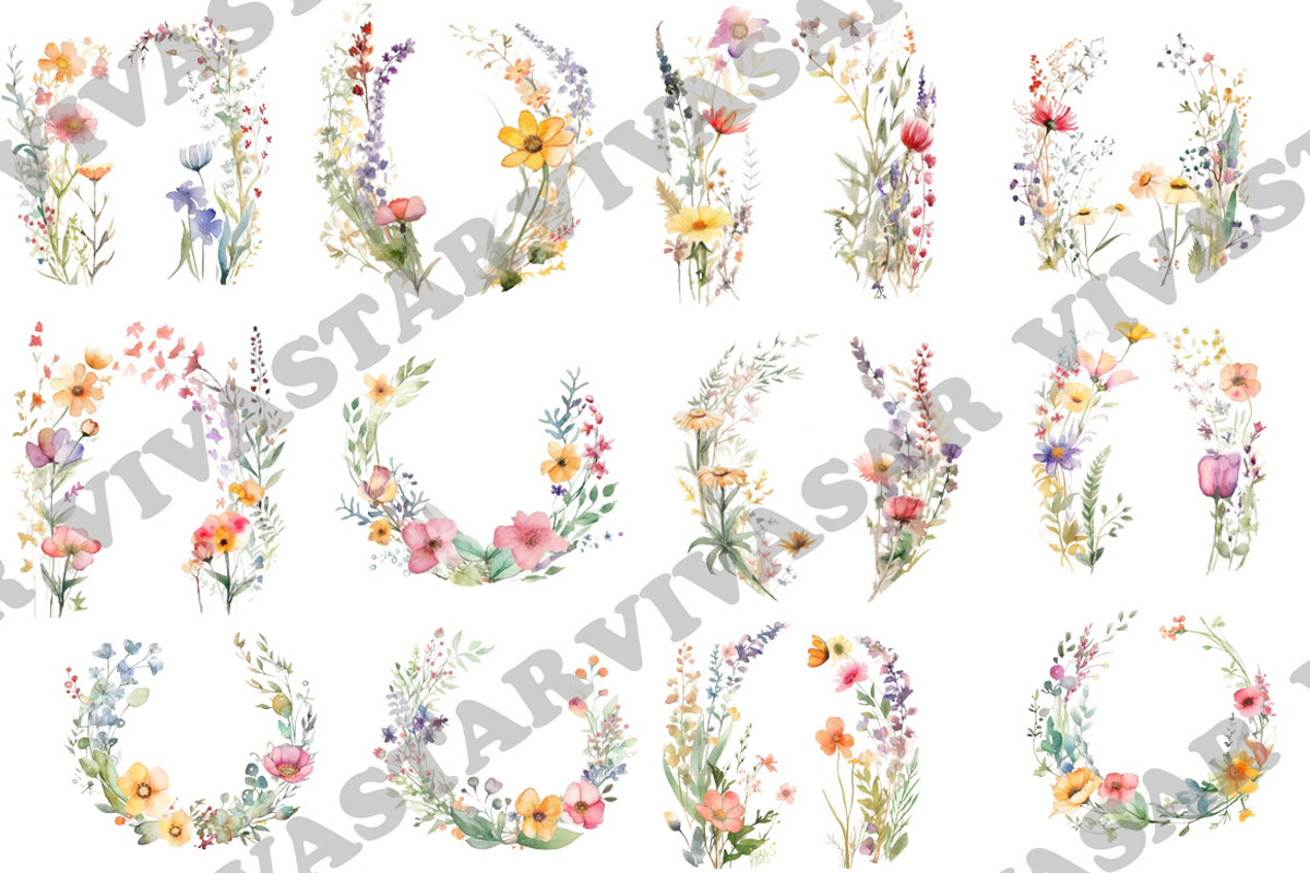 Watercolor floral wreaths clipart, an Illustration by vivastarkids (Photo 2 of 3)