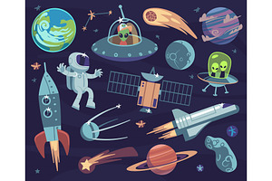 Cartoon Space Set. Cute Astronauts