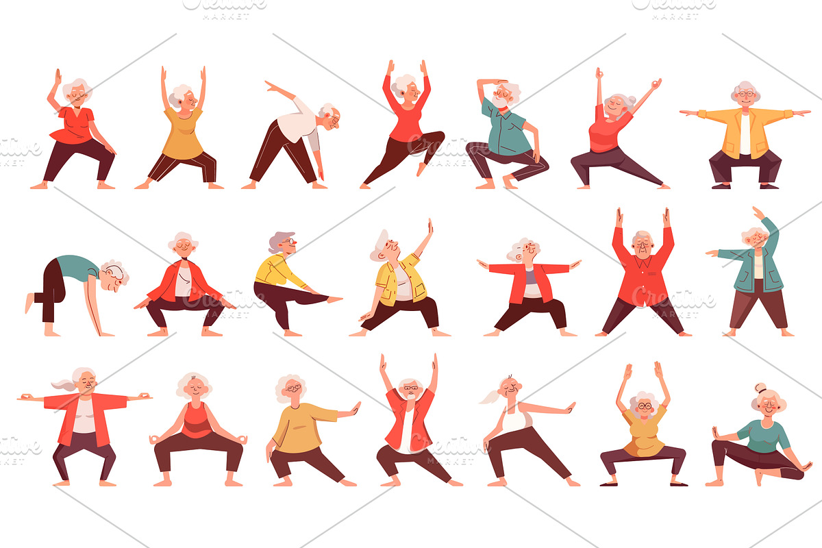 Elderly people yoga. Flat old man, a Sport Illustration by Stock-Smart-Start