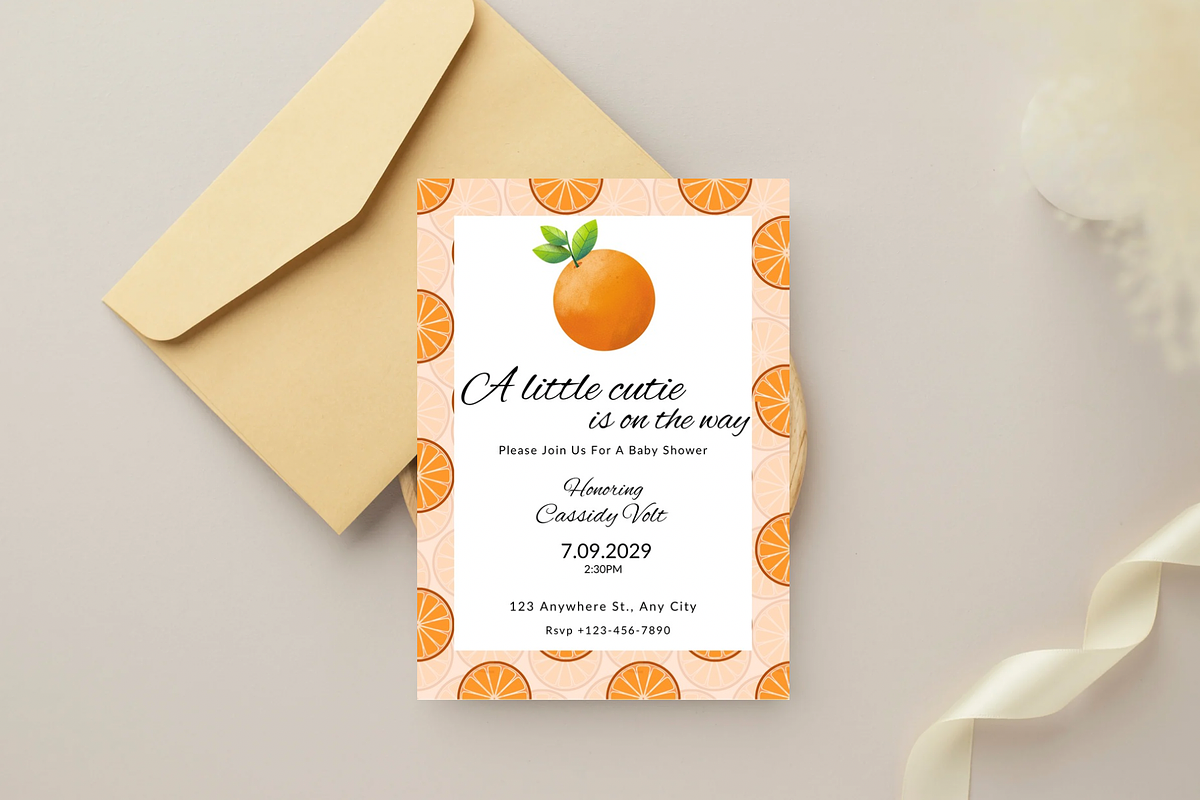Orange Cutie Baby Shower Invitation, an Invitation Template by SweetDesigncraft (Photo 1 of 2)