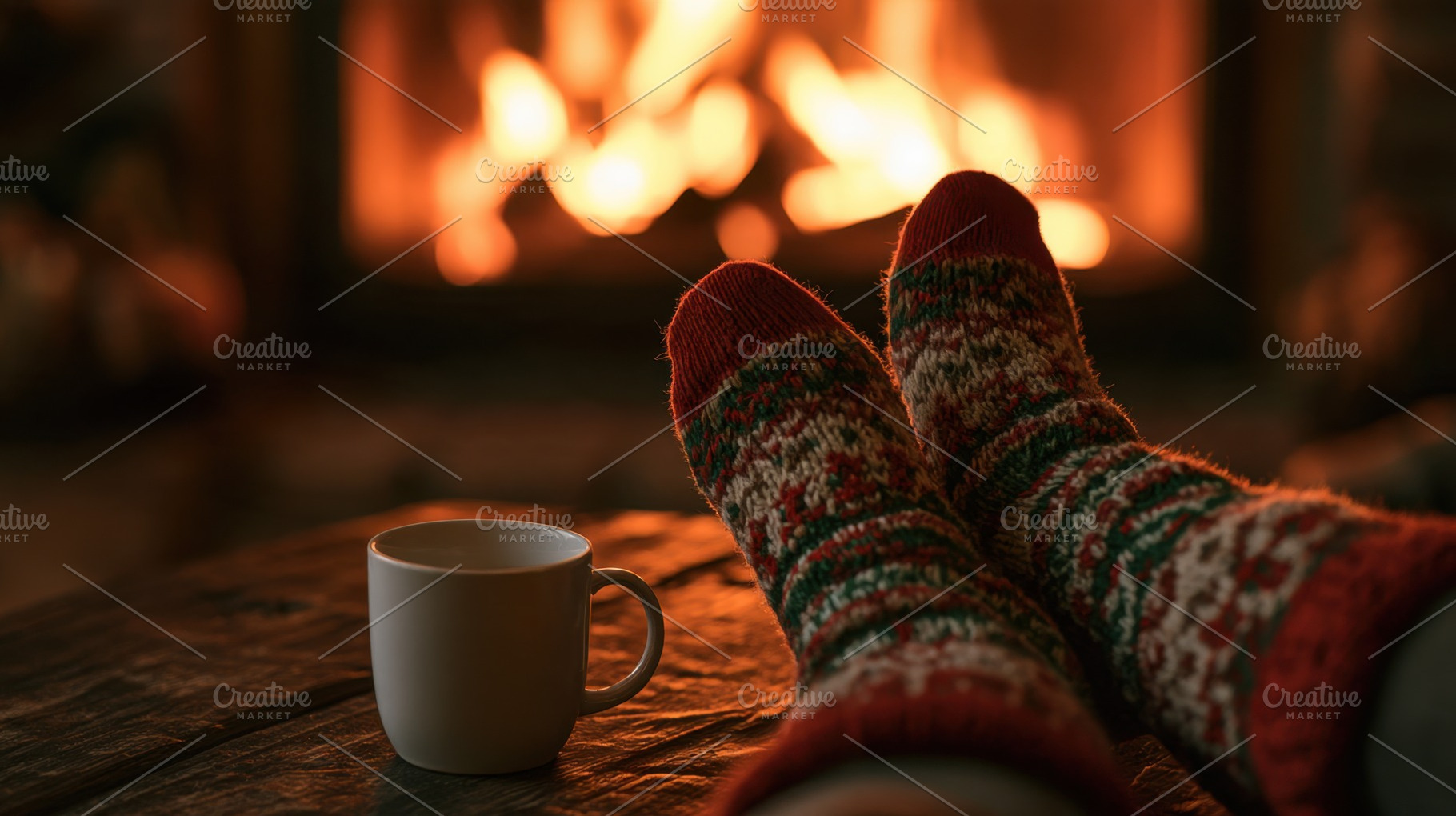 Warm feet by the fire with coffee, a Photo by Beautiful things
