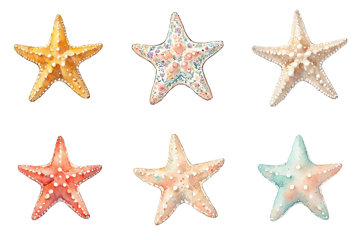 Watercolor Summer Starfish Clipart, an Illustration by DreamPrint404 (Photo 3 of 6)