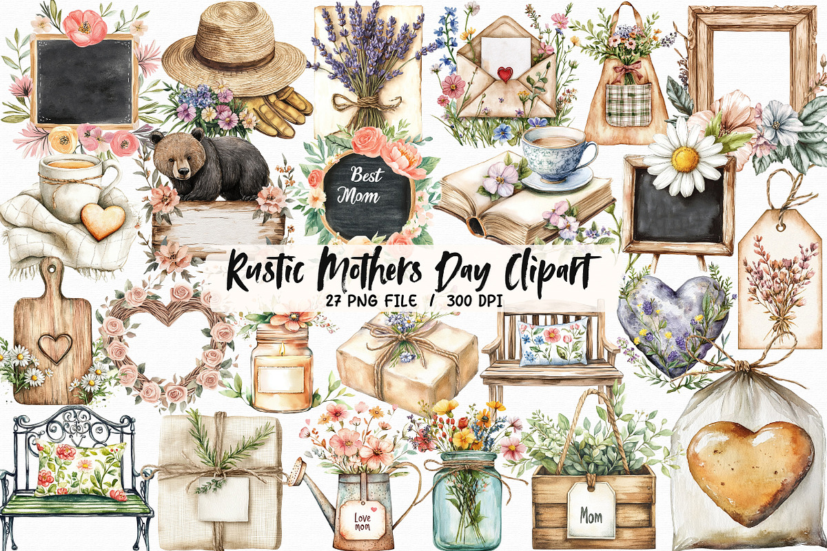 Rustic Mothers Day Clipart, an Illustration by Libby Wishes (Photo 1 of 7)