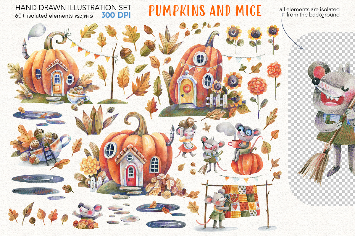 PUMPKINS AND MICE, a Seasonal Illustration by Watercolor by Tonia Tkach (Photo 3 of 8)