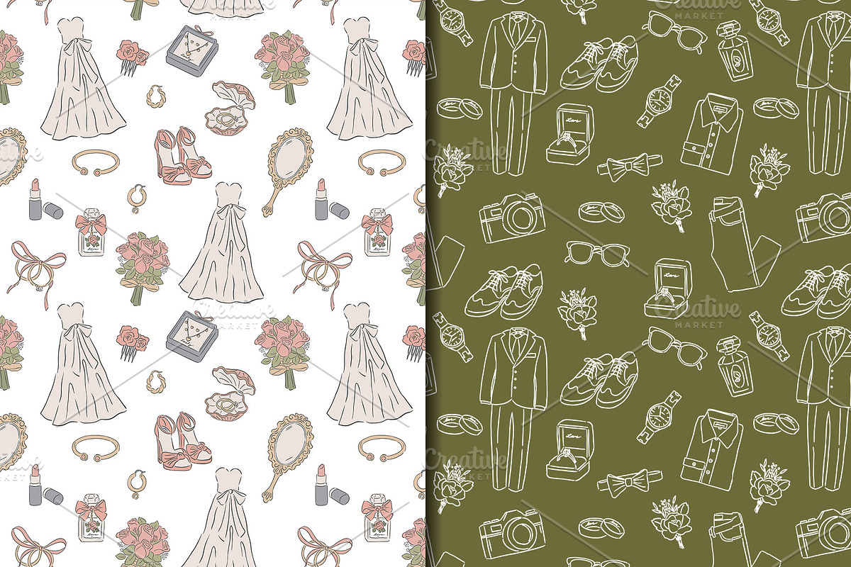 Hand drawn Wedding pattern bundle, a Pattern Graphic by CreativeChristiana (Photo 11 of 14)