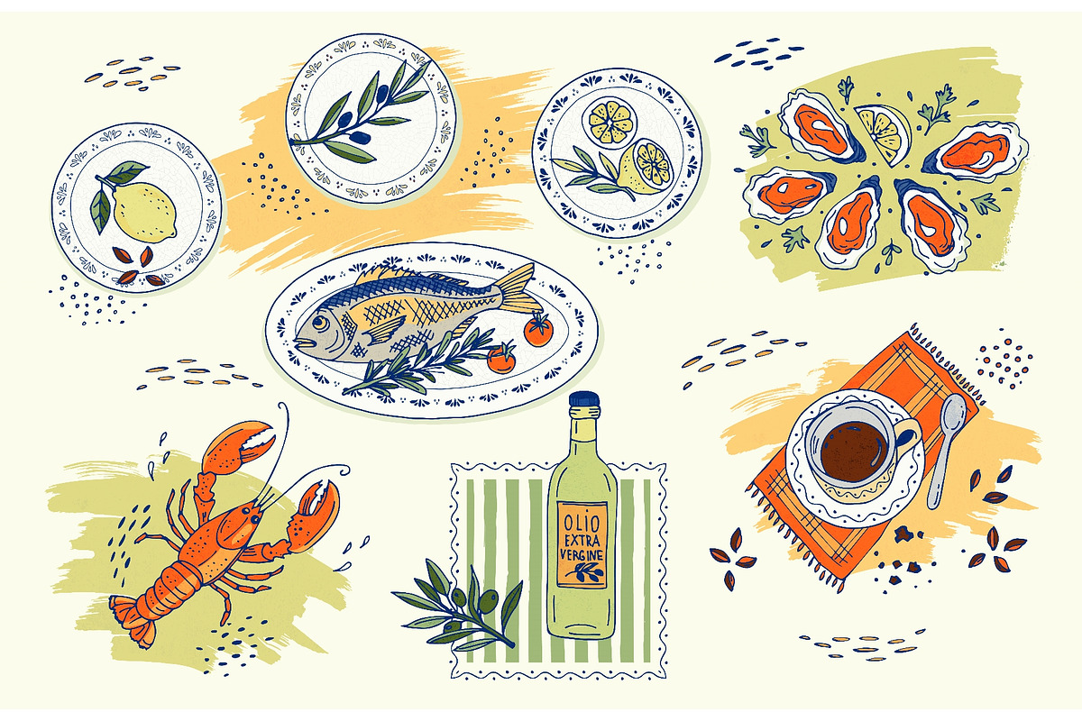 Hand drawn seafood food set with, a Food Illustration by Zimages (Photo 1 of 3)