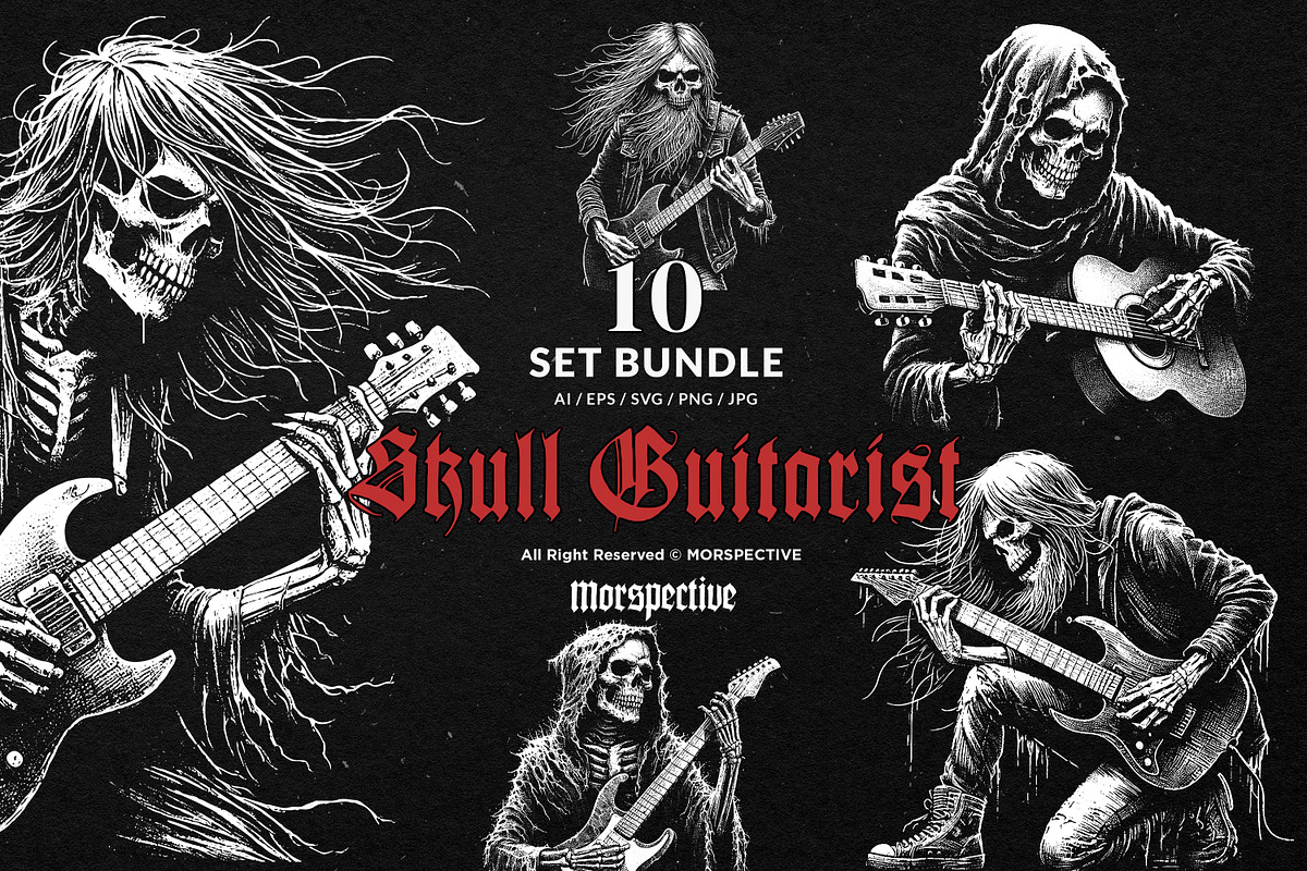 10 Bundle Dark Art Skull Guitarist, an Illustration by Morspective (Photo 1 of 7)