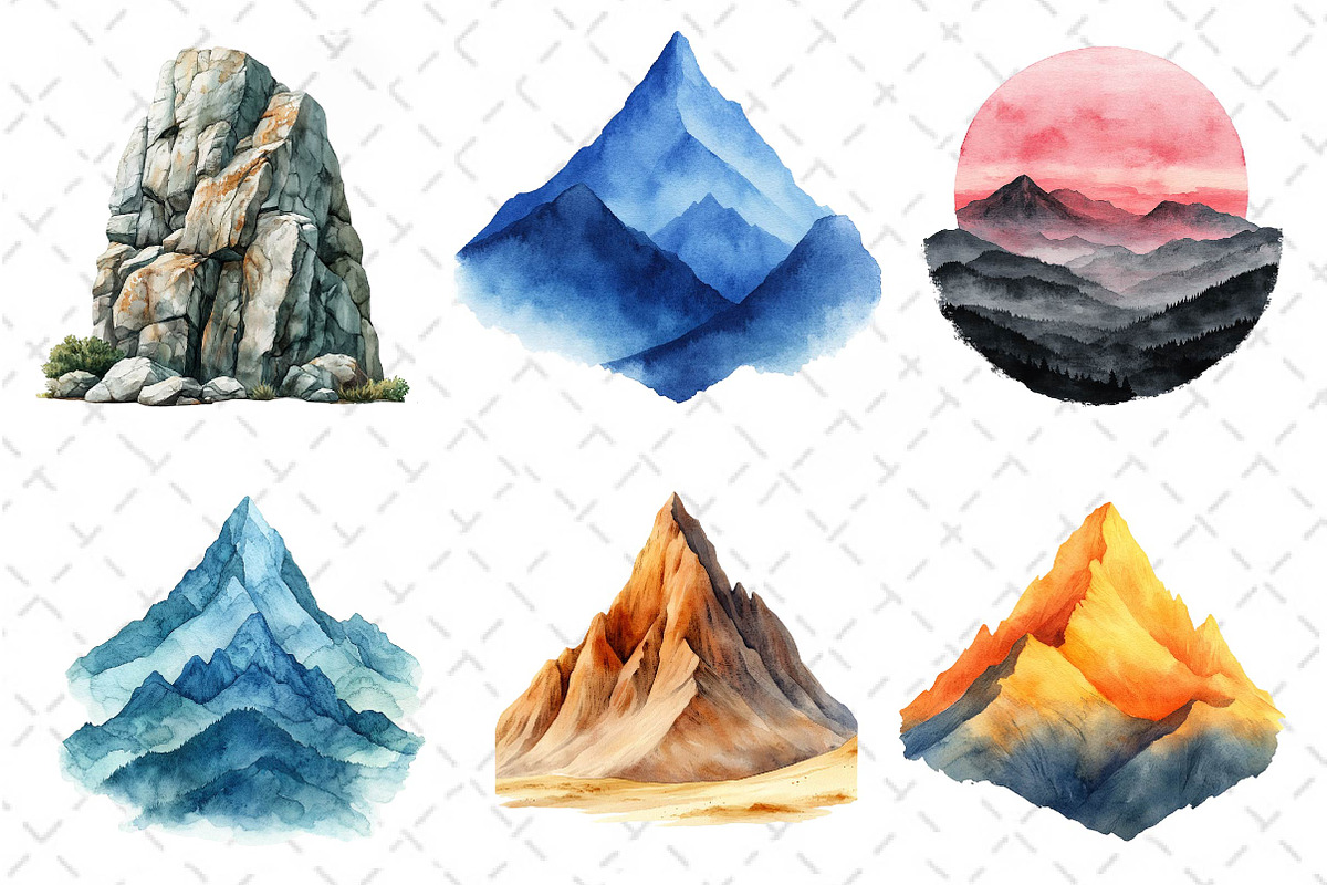 Watercolor Mountain Clipart PNG, an Illustration by Dream Creation (Photo 3 of 6)