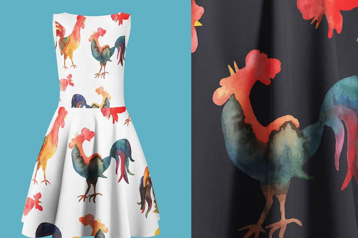 Watercolor roosters, an Illustration by Julycolor (Photo 7 of 7)