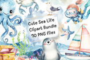 Cute Sea Life Clipart, an Illustration by PassionPNGcreation (Thumbnail 1 of 13)