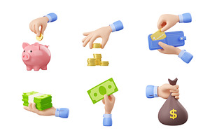 Hand And Money 3D Illustration Icons