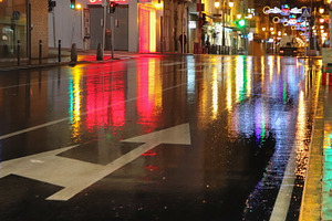 The street at night.