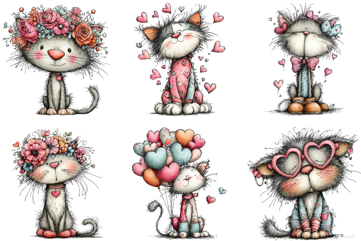 Whimsical Valentine Cat Clipart, an Illustration by CraftArtStudio (Photo 6 of 6)
