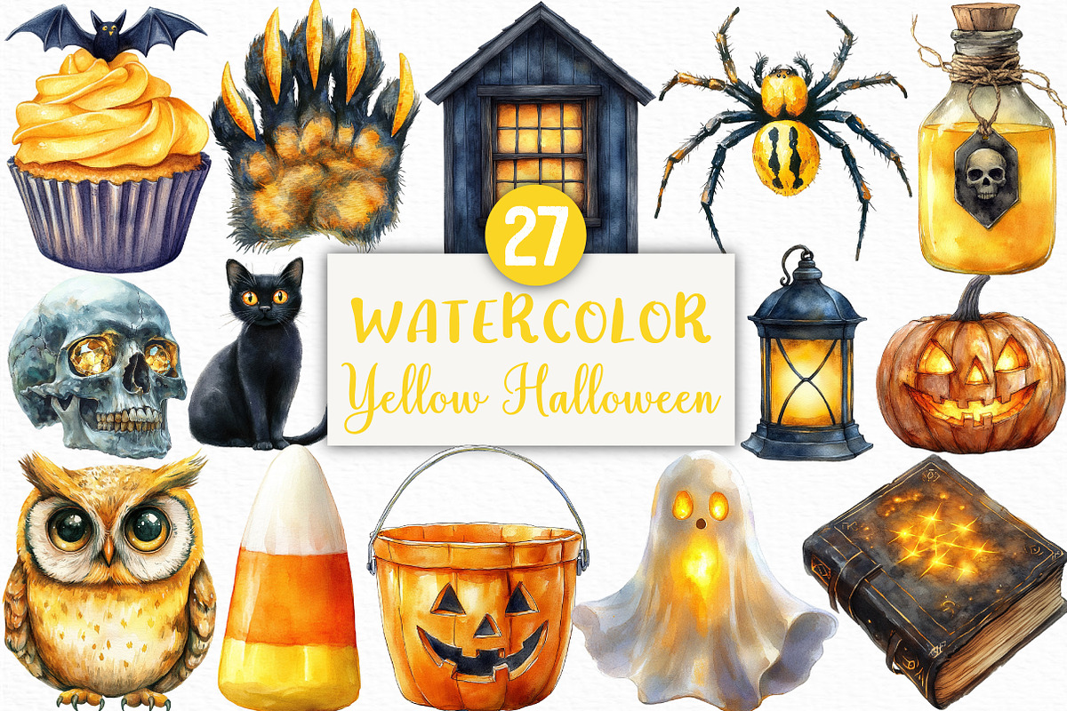 Watercolor Yellow Halloween Clipart, an Illustration by Craft Nest (Photo 1 of 6)