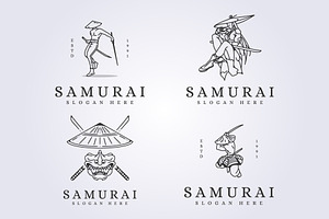 set of samurai katana mascot line, a Branding & Logo Template by Lodzrov