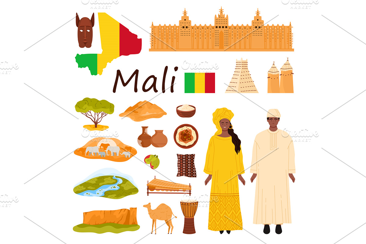 Mali cultural elements with, an Animal Illustration by Flashvector