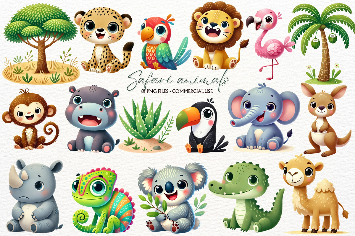 Safari Baby Animals Clipart Zoo PNG, an Animal Illustration by SugarCloudStudioArt (Photo 1 of 7)