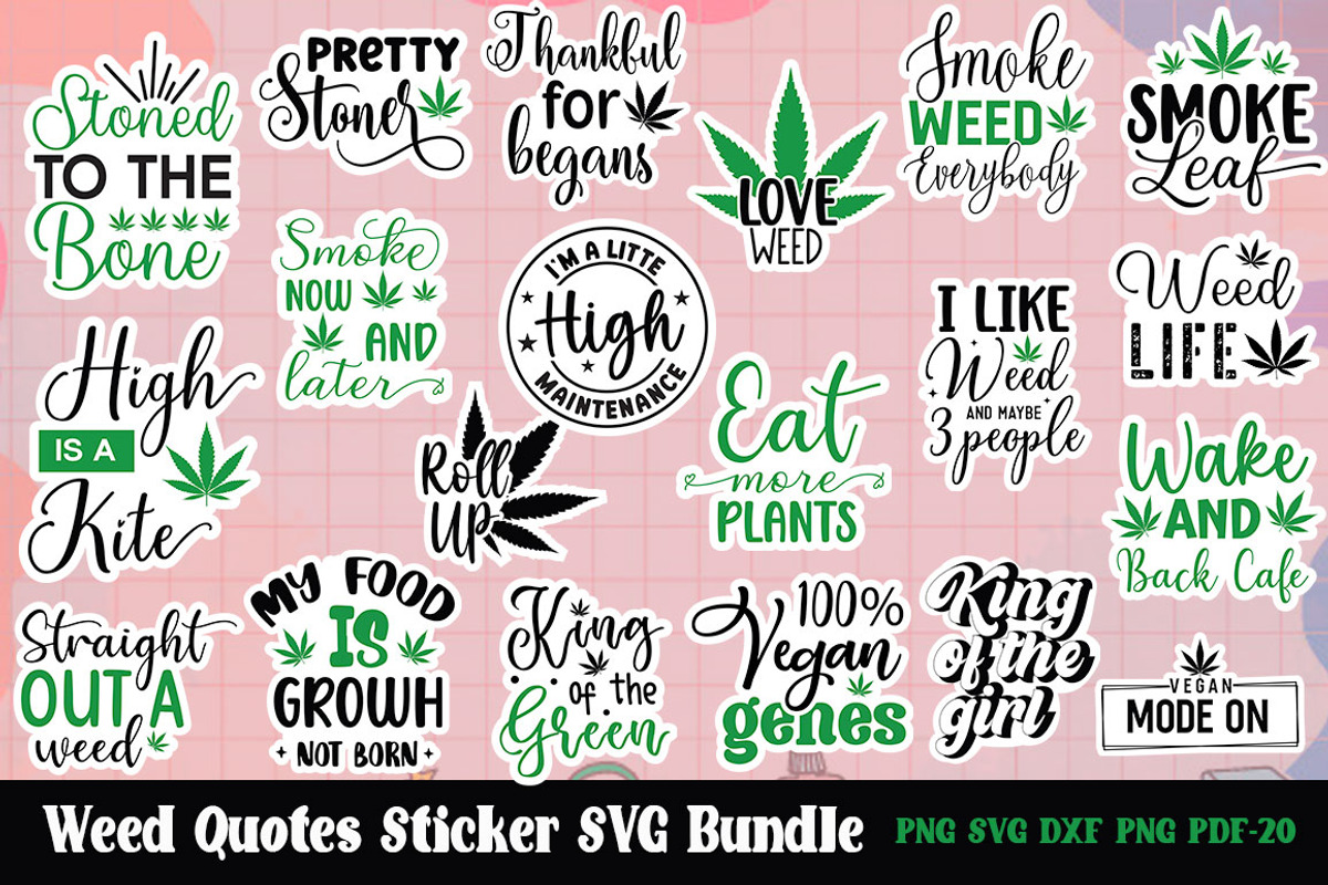 Weed Cannabis Sticker SVG PNG Bundle, an Object Graphic by FiveStarCrafting (Photo 1 of 9)