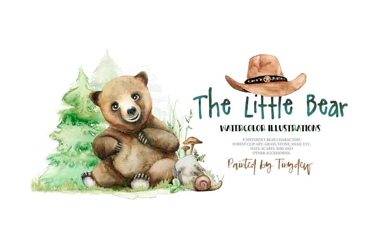 The Little Bear Watercolor Set, an Animal Illustration by Tinydew (Photo 1 of 8)