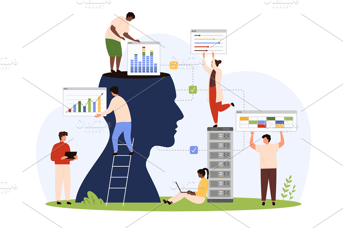 Data management in account with AI, a Technology Illustration by Flashvector