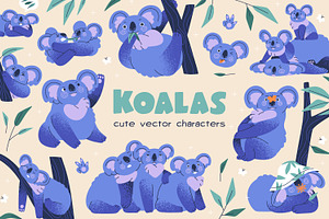 Cute funny koala bear animals set