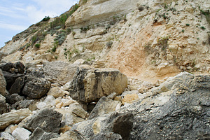 A rock collapse with large boulders and a steep slope., a Nature Photo by ndanko