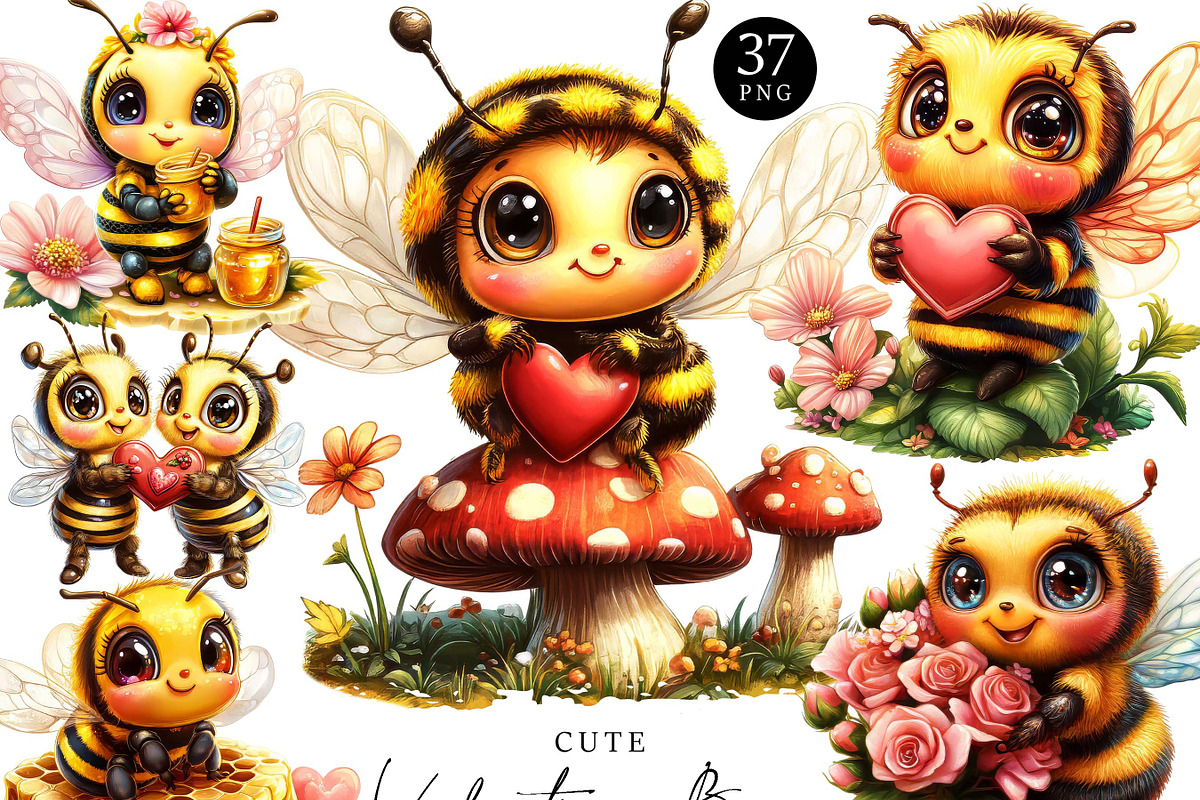 Cute Valentine Bees Clipart Bundle, an Animal Illustration by Design Scotch (Photo 1 of 9)
