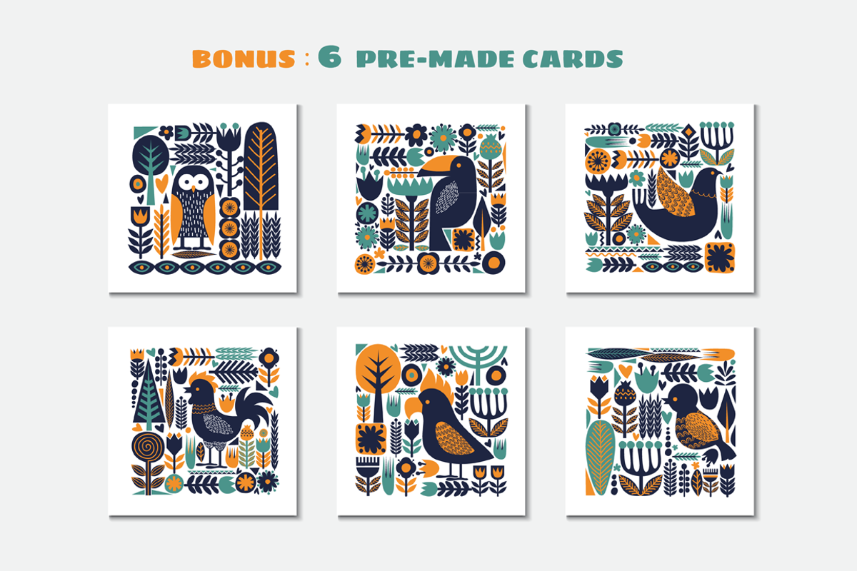 Birds and Blooms-folk art set, a Background Graphic by ComelyPics Shop (Photo 4 of 12)