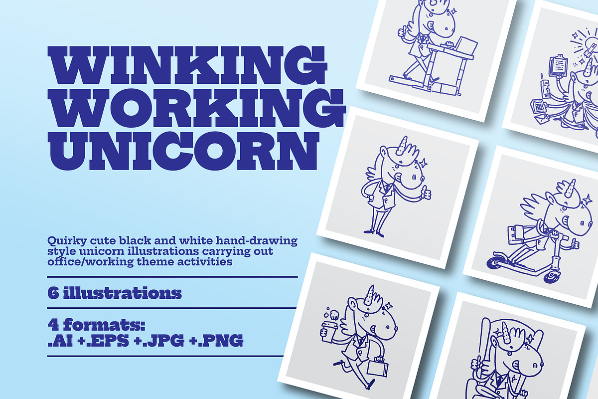 Unicorn Clipart – Office B&W, a Work Illustration by Monkey Draws (Photo 1 of 6)