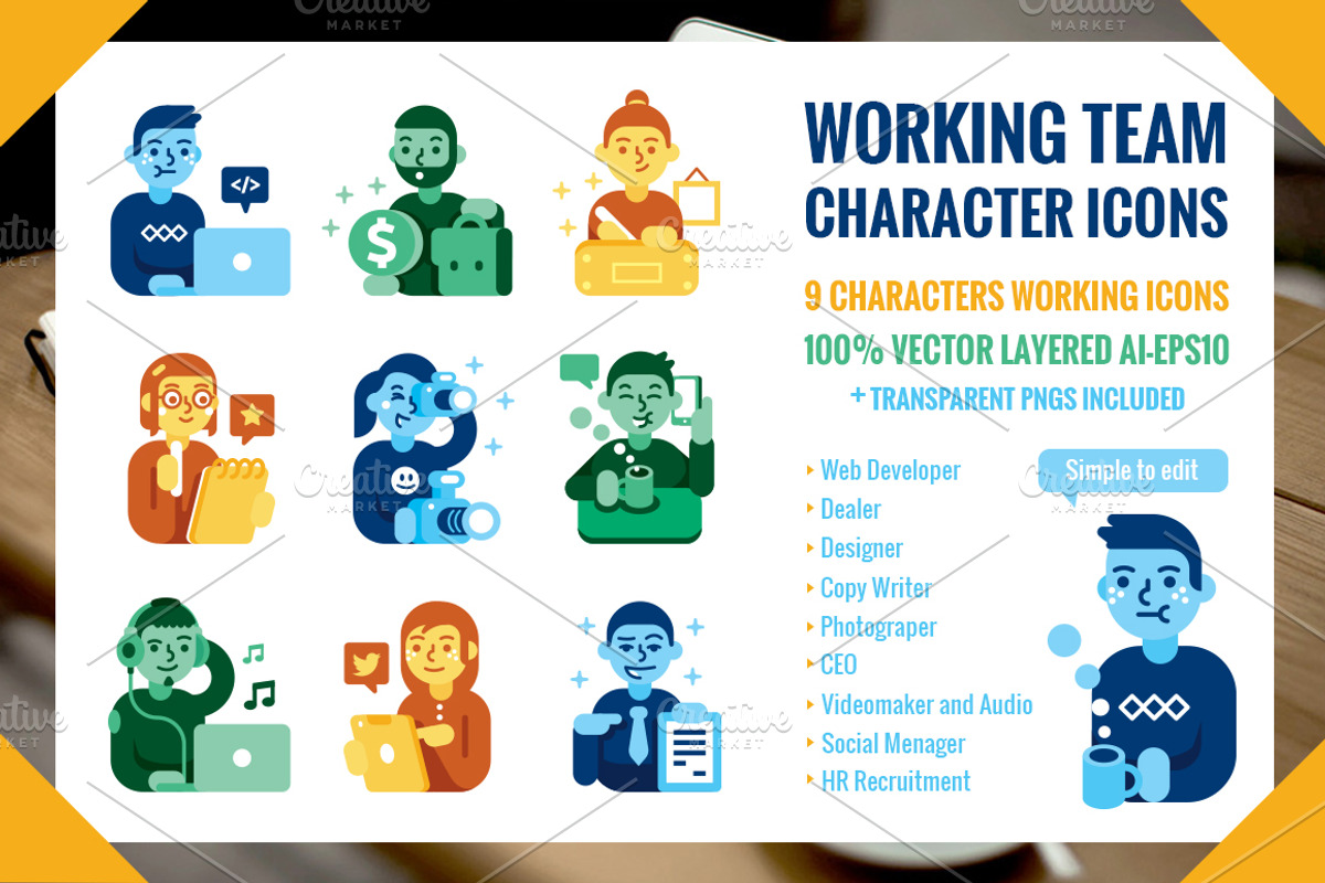 Working Team 9 Characters Icons, an Icon by Manudesign (Photo 1 of 4)