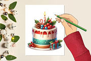 Watercolor Christmas Birthday Cake, a Work Illustration by Craft Nest (Thumbnail 2 of 5)