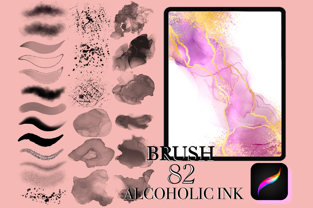 Procreate alcoholic ink brushes, a Brush Add-On by Elenbushe (Photo 1 of 7)