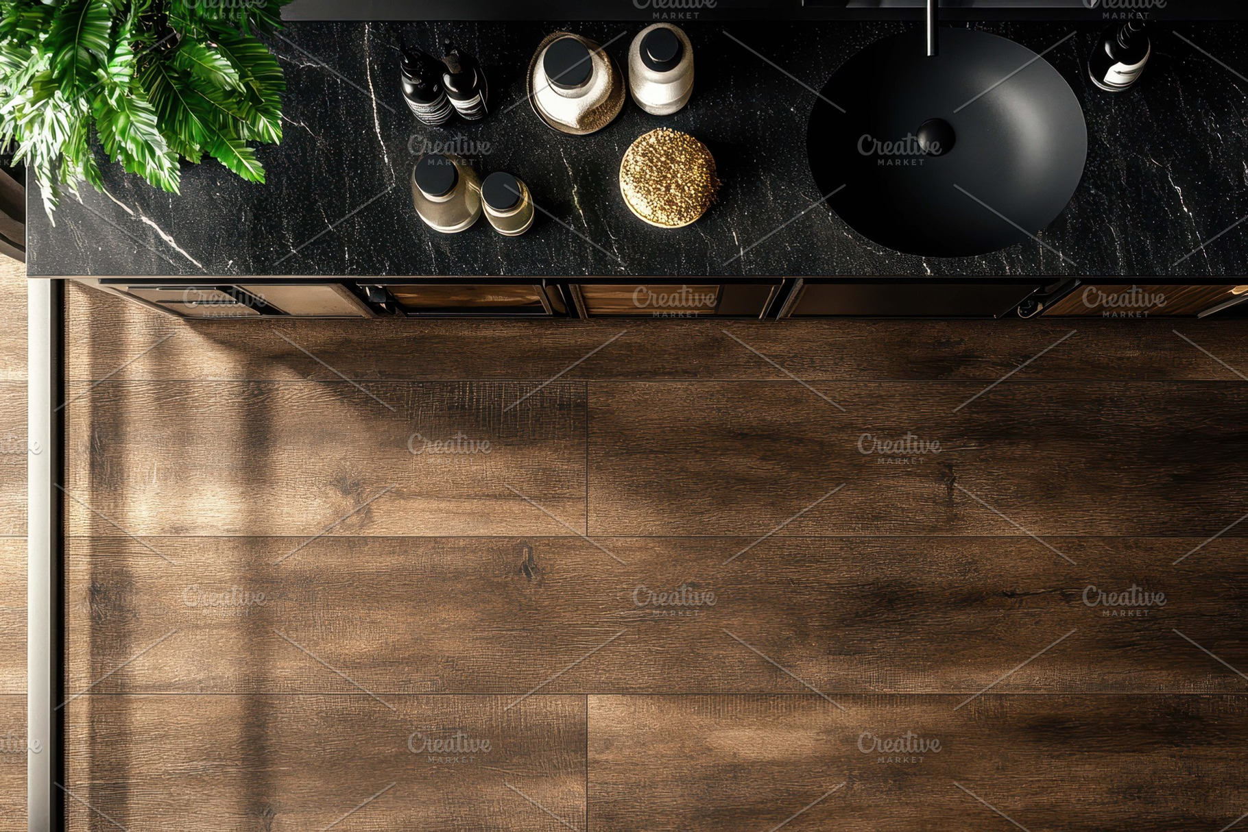 Modern kitchen countertop with decor, a Photo by Tanuart
