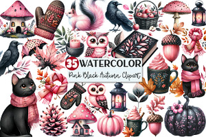 Pink Black Autumn Clipart, an Illustration by Rose Art