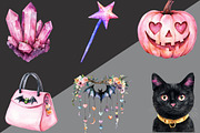 Watercolor Girly Halloween Clipart, an Illustration by Black Bird Studio (Thumbnail 5 of 6)