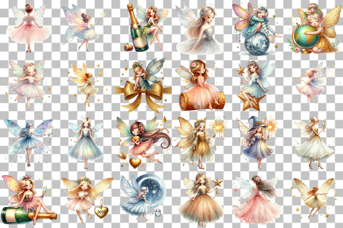 New Year Fairy Girls Clipart, an Illustration by DreamCafeArt (Photo 3 of 6)