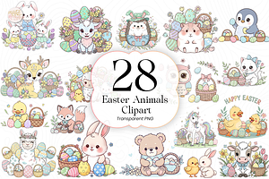 Easter Animals Clipart PNG Cute., an Animal Illustration by KennedyStudio