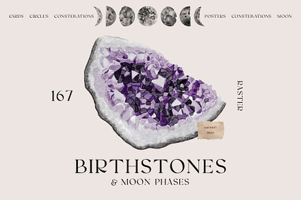 Birthstones & Moon Phases, an Object Illustration by Purple